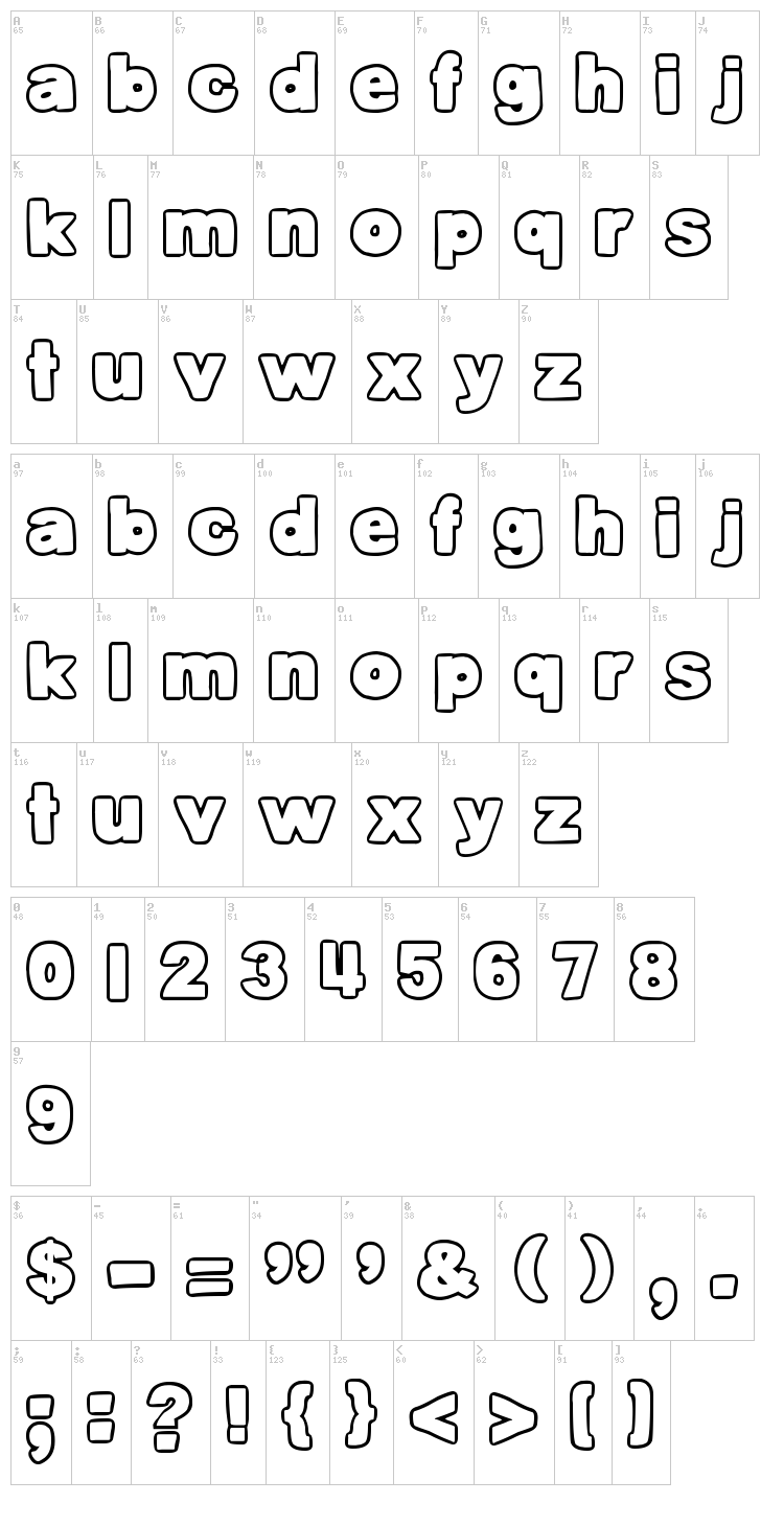 DJB Belly Button-Outtie font map